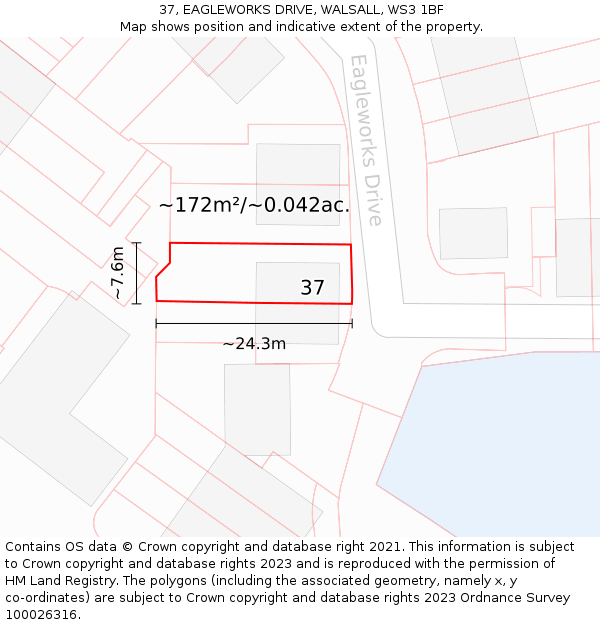 37, EAGLEWORKS DRIVE, WALSALL, WS3 1BF: Plot and title map