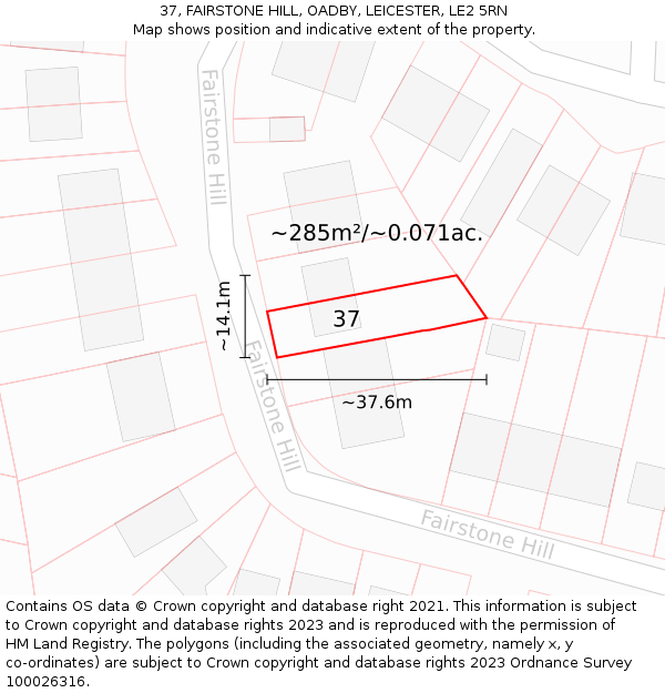 37, FAIRSTONE HILL, OADBY, LEICESTER, LE2 5RN: Plot and title map