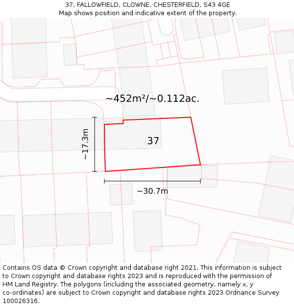 37, FALLOWFIELD, CLOWNE, CHESTERFIELD, S43 4GE: Plot and title map