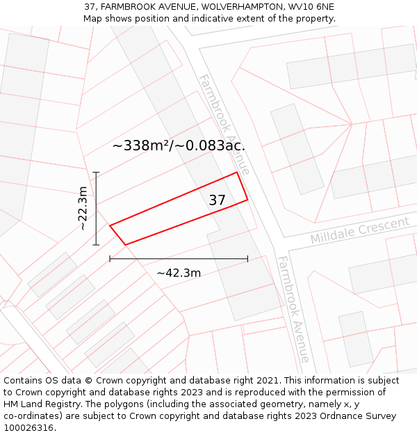 37, FARMBROOK AVENUE, WOLVERHAMPTON, WV10 6NE: Plot and title map