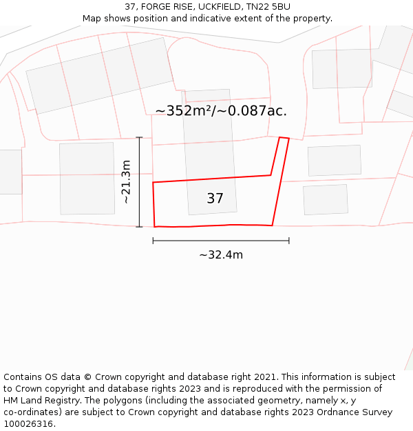 37, FORGE RISE, UCKFIELD, TN22 5BU: Plot and title map