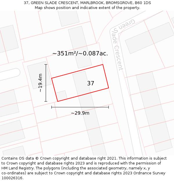 37, GREEN SLADE CRESCENT, MARLBROOK, BROMSGROVE, B60 1DS: Plot and title map