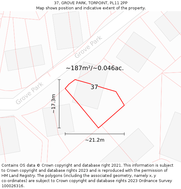 37, GROVE PARK, TORPOINT, PL11 2PP: Plot and title map