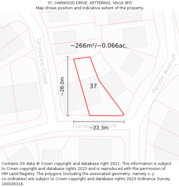 37, HARWOOD DRIVE, KETTERING, NN16 9FD: Plot and title map