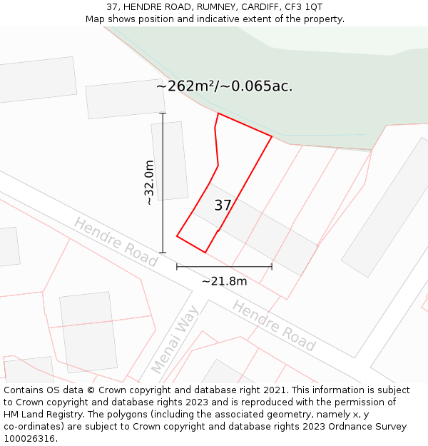 37, HENDRE ROAD, RUMNEY, CARDIFF, CF3 1QT: Plot and title map