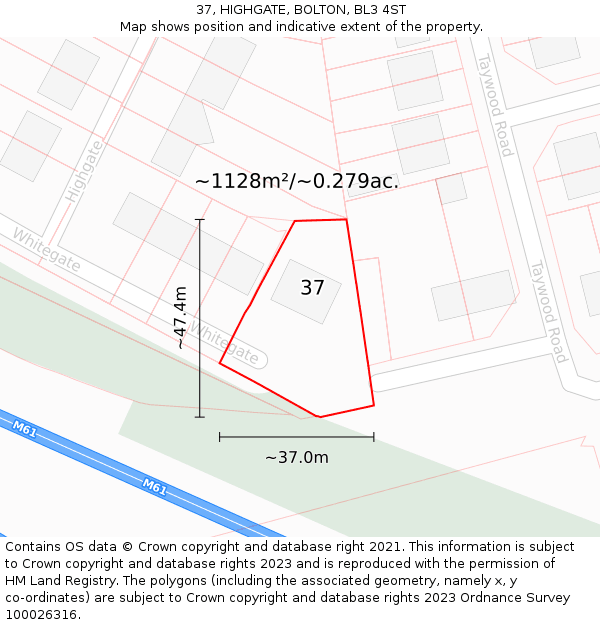 37, HIGHGATE, BOLTON, BL3 4ST: Plot and title map