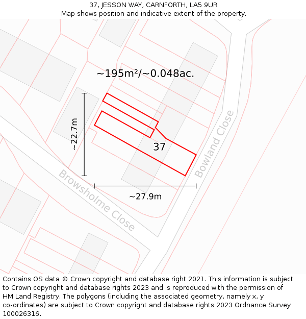 37, JESSON WAY, CARNFORTH, LA5 9UR: Plot and title map