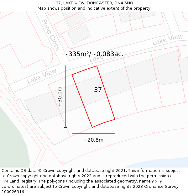 37, LAKE VIEW, DONCASTER, DN4 5NQ: Plot and title map