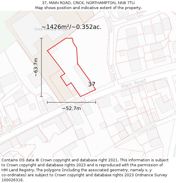 37, MAIN ROAD, CRICK, NORTHAMPTON, NN6 7TU: Plot and title map