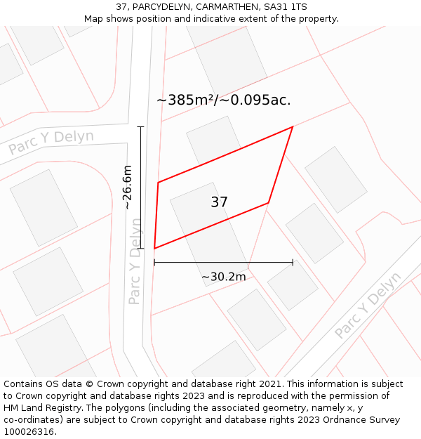 37, PARCYDELYN, CARMARTHEN, SA31 1TS: Plot and title map