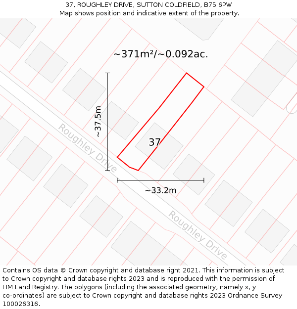 37, ROUGHLEY DRIVE, SUTTON COLDFIELD, B75 6PW: Plot and title map