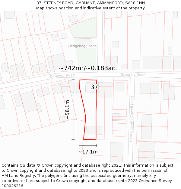 37, STEPNEY ROAD, GARNANT, AMMANFORD, SA18 1NN: Plot and title map