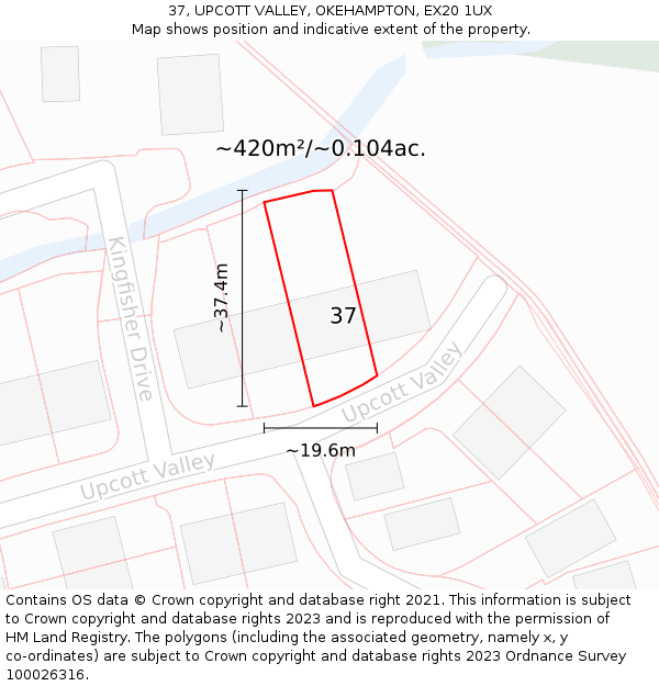 37, UPCOTT VALLEY, OKEHAMPTON, EX20 1UX: Plot and title map