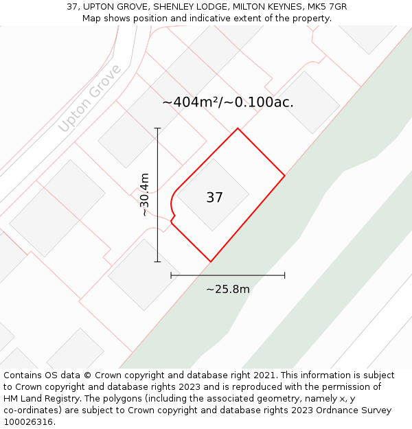 37, UPTON GROVE, SHENLEY LODGE, MILTON KEYNES, MK5 7GR: Plot and title map