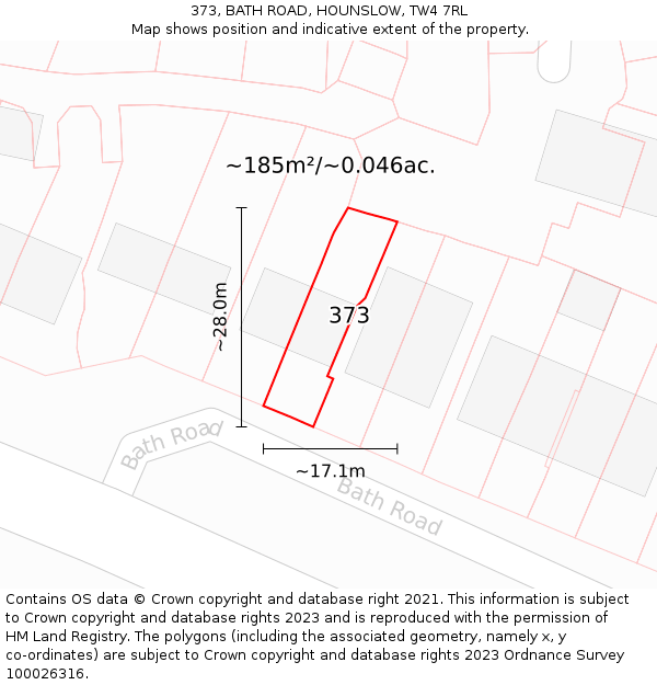 373, BATH ROAD, HOUNSLOW, TW4 7RL: Plot and title map