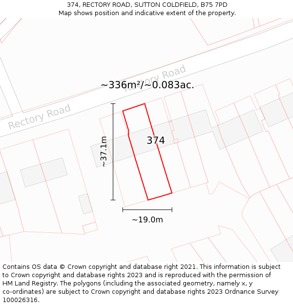 374, RECTORY ROAD, SUTTON COLDFIELD, B75 7PD: Plot and title map