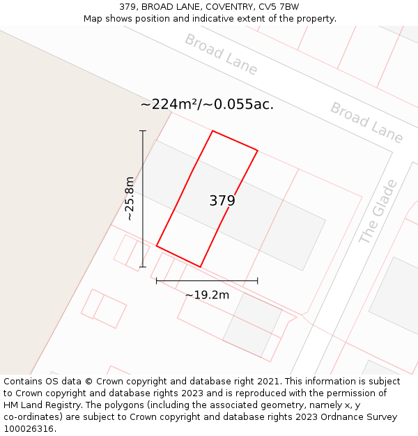 379, BROAD LANE, COVENTRY, CV5 7BW: Plot and title map