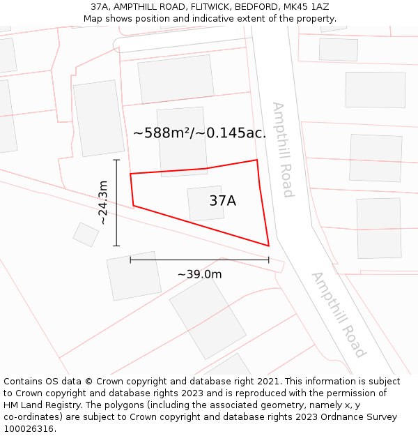 37A, AMPTHILL ROAD, FLITWICK, BEDFORD, MK45 1AZ: Plot and title map