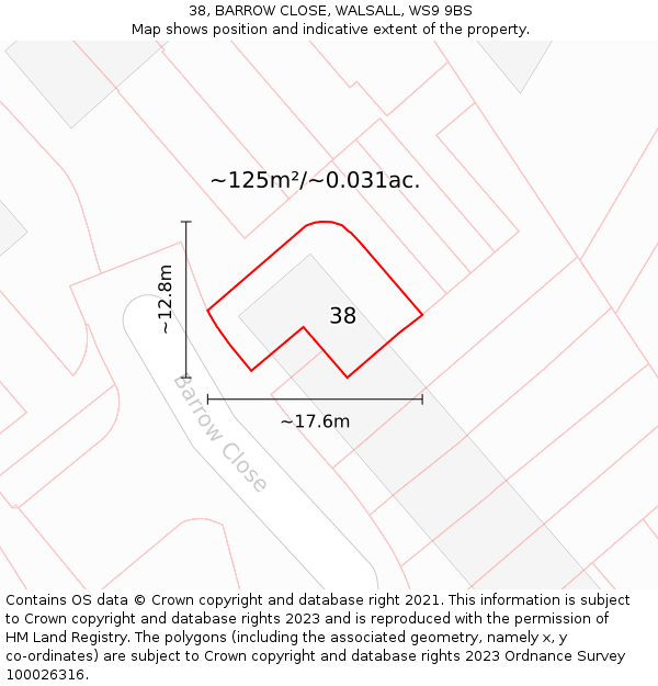 38, BARROW CLOSE, WALSALL, WS9 9BS: Plot and title map