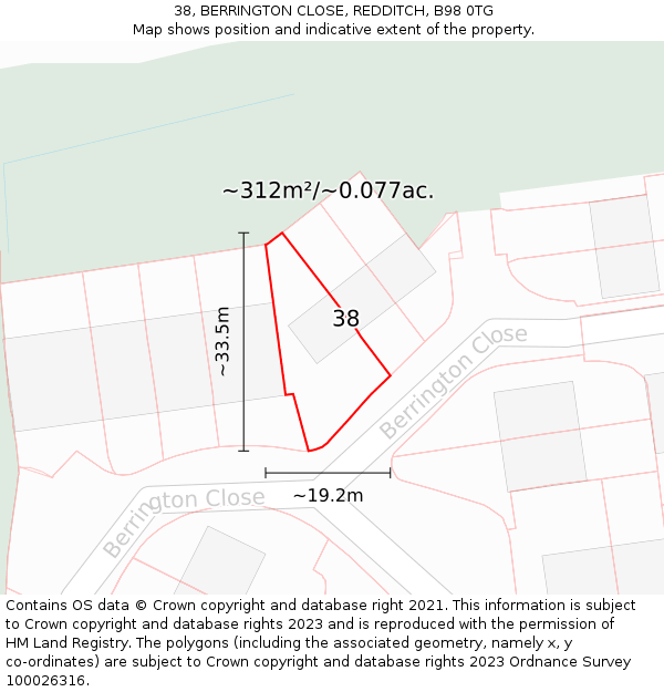 38, BERRINGTON CLOSE, REDDITCH, B98 0TG: Plot and title map