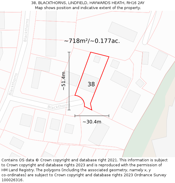 38, BLACKTHORNS, LINDFIELD, HAYWARDS HEATH, RH16 2AY: Plot and title map