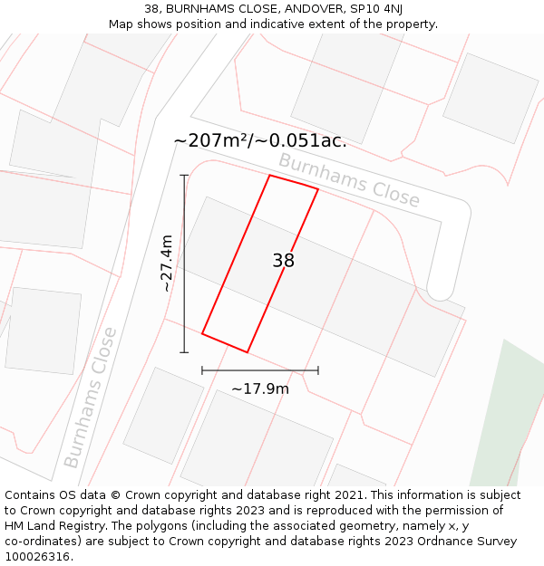 38, BURNHAMS CLOSE, ANDOVER, SP10 4NJ: Plot and title map