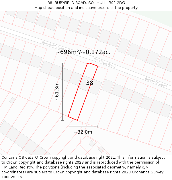 38, BURYFIELD ROAD, SOLIHULL, B91 2DG: Plot and title map