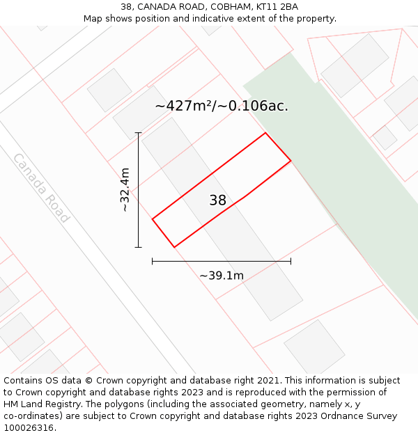 38, CANADA ROAD, COBHAM, KT11 2BA: Plot and title map