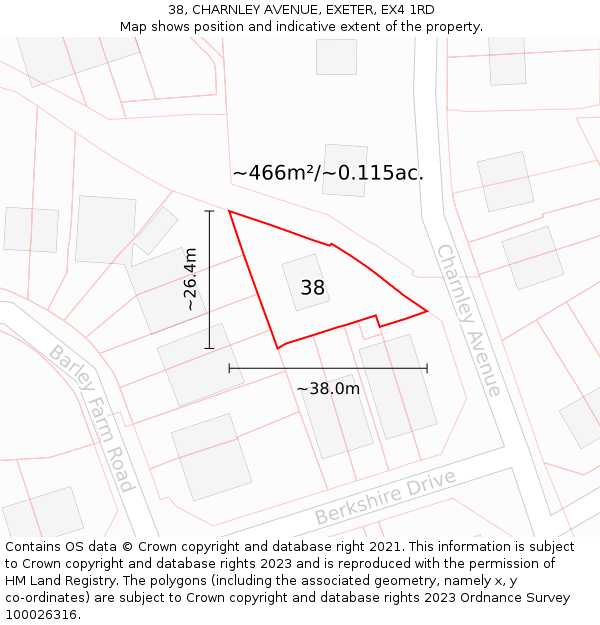 38, CHARNLEY AVENUE, EXETER, EX4 1RD: Plot and title map