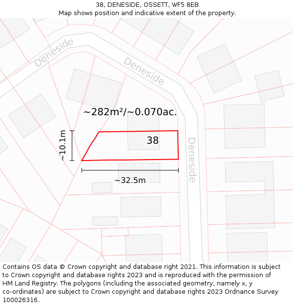 38, DENESIDE, OSSETT, WF5 8EB: Plot and title map