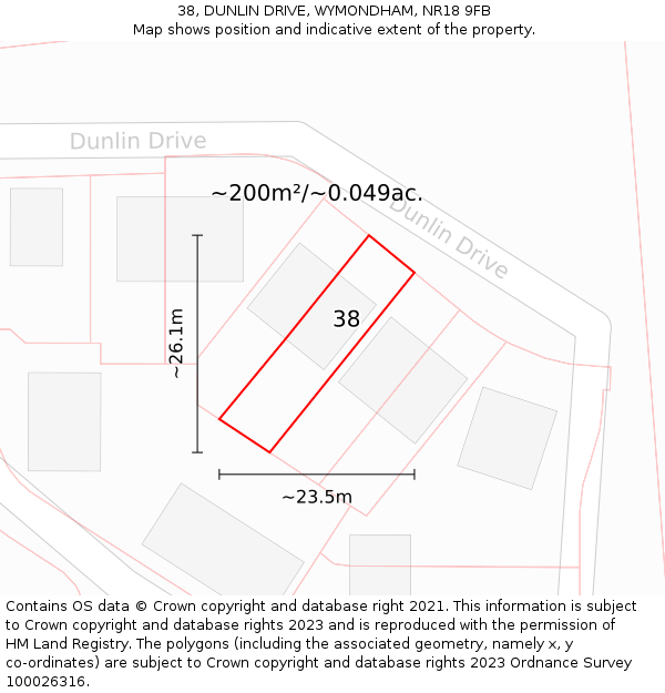 38, DUNLIN DRIVE, WYMONDHAM, NR18 9FB: Plot and title map