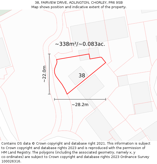 38, FAIRVIEW DRIVE, ADLINGTON, CHORLEY, PR6 9SB: Plot and title map