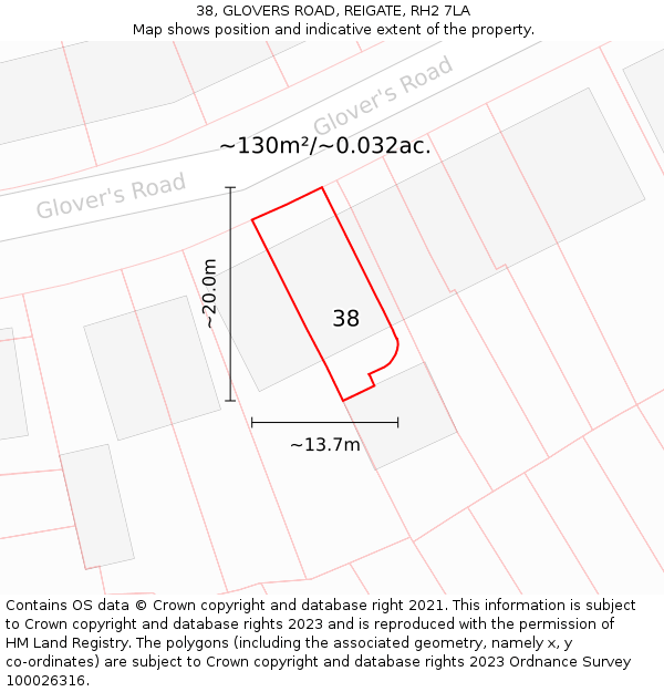 38, GLOVERS ROAD, REIGATE, RH2 7LA: Plot and title map