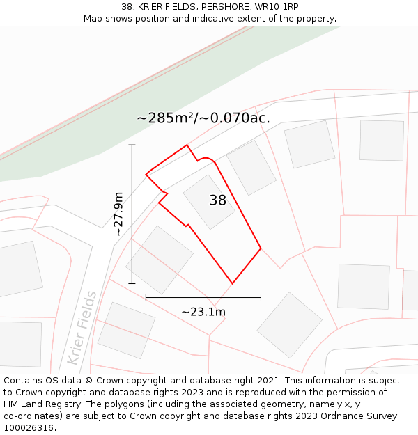 38, KRIER FIELDS, PERSHORE, WR10 1RP: Plot and title map