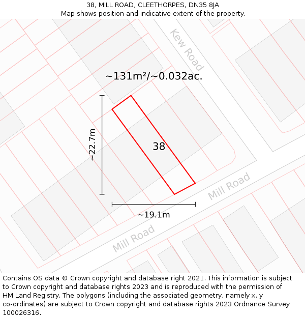 38, MILL ROAD, CLEETHORPES, DN35 8JA: Plot and title map