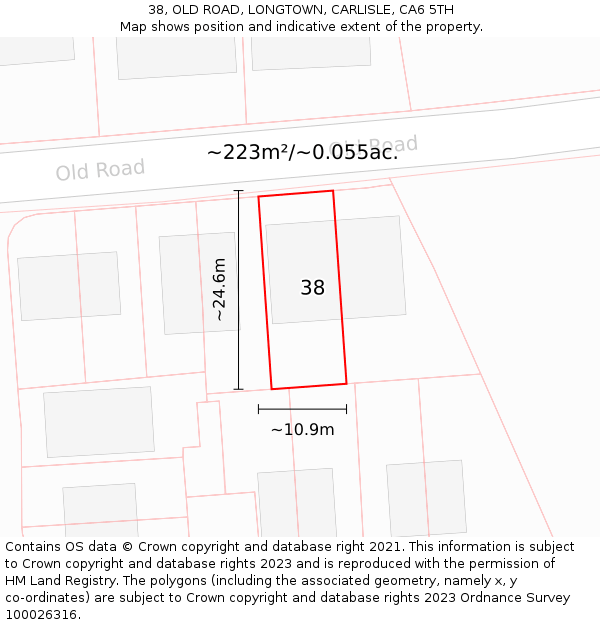 38, OLD ROAD, LONGTOWN, CARLISLE, CA6 5TH: Plot and title map