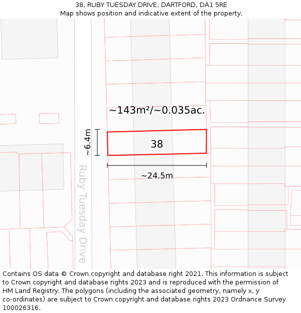 38, RUBY TUESDAY DRIVE, DARTFORD, DA1 5RE: Plot and title map