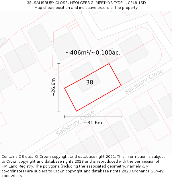 38, SALISBURY CLOSE, HEOLGERRIG, MERTHYR TYDFIL, CF48 1SD: Plot and title map
