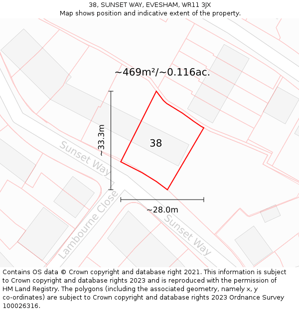 38, SUNSET WAY, EVESHAM, WR11 3JX: Plot and title map