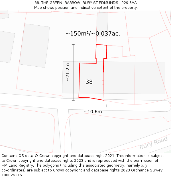 38, THE GREEN, BARROW, BURY ST EDMUNDS, IP29 5AA: Plot and title map