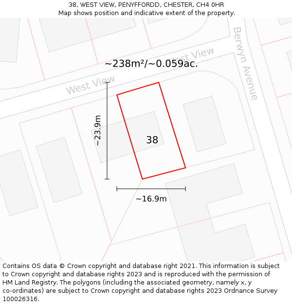 38, WEST VIEW, PENYFFORDD, CHESTER, CH4 0HR: Plot and title map