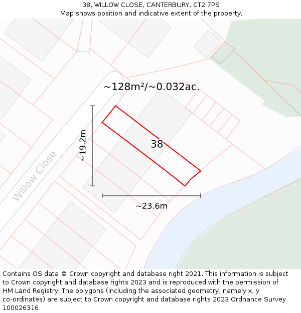 38, WILLOW CLOSE, CANTERBURY, CT2 7PS: Plot and title map