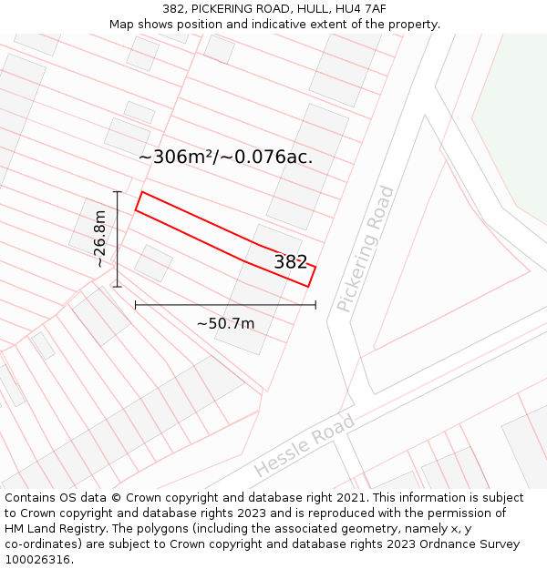 382, PICKERING ROAD, HULL, HU4 7AF: Plot and title map