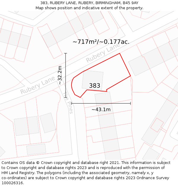 383, RUBERY LANE, RUBERY, BIRMINGHAM, B45 9AY: Plot and title map