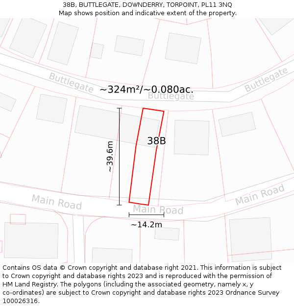 38B, BUTTLEGATE, DOWNDERRY, TORPOINT, PL11 3NQ: Plot and title map