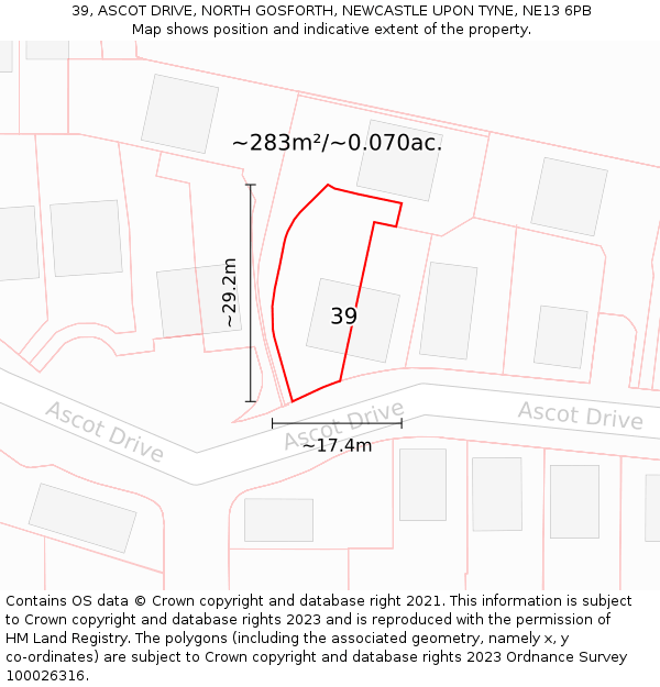 39, ASCOT DRIVE, NORTH GOSFORTH, NEWCASTLE UPON TYNE, NE13 6PB: Plot and title map