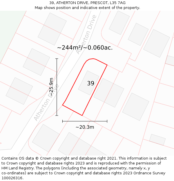 39, ATHERTON DRIVE, PRESCOT, L35 7AG: Plot and title map