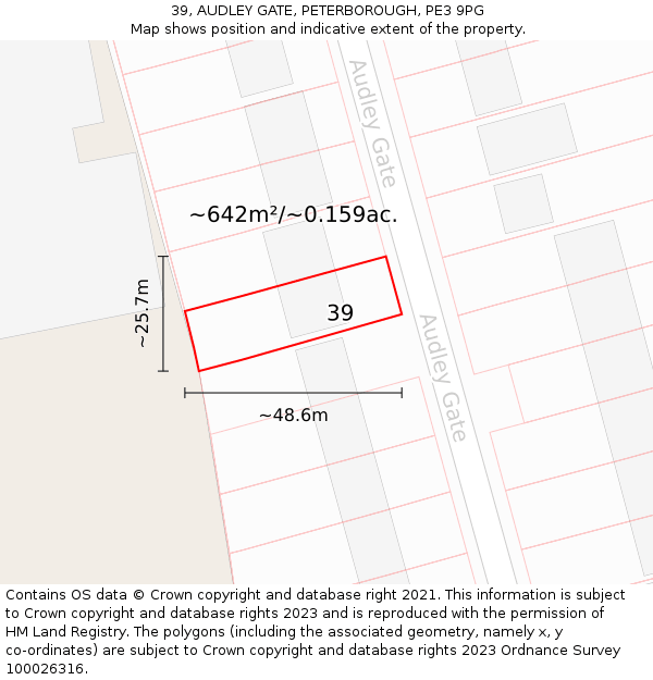 39, AUDLEY GATE, PETERBOROUGH, PE3 9PG: Plot and title map