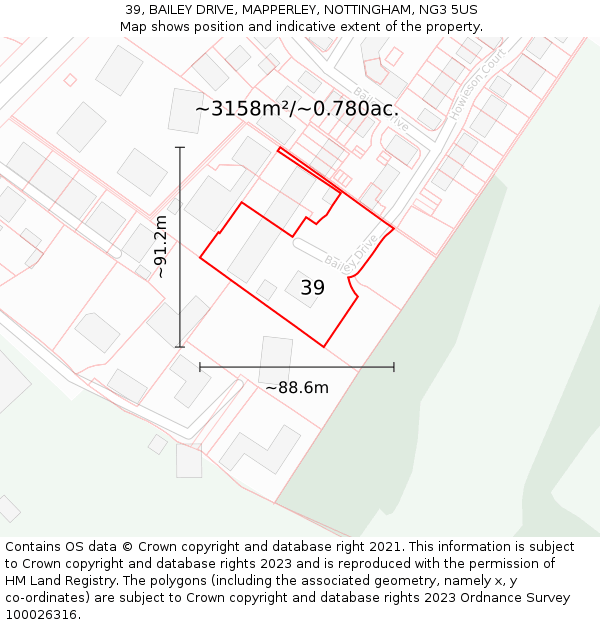 39, BAILEY DRIVE, MAPPERLEY, NOTTINGHAM, NG3 5US: Plot and title map