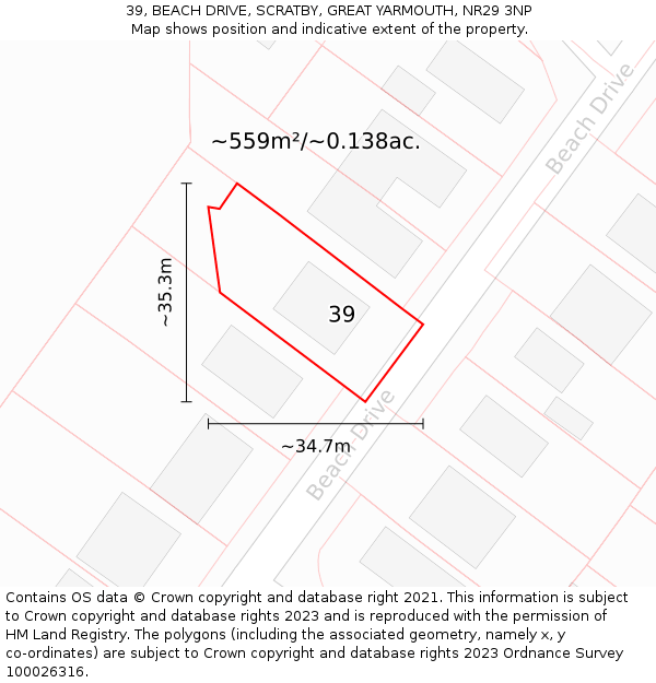 39, BEACH DRIVE, SCRATBY, GREAT YARMOUTH, NR29 3NP: Plot and title map